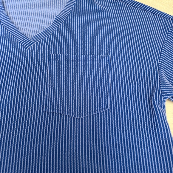 Blue Ribbed Crew Neck Short Sleeve Tee - Picture 2 of 6